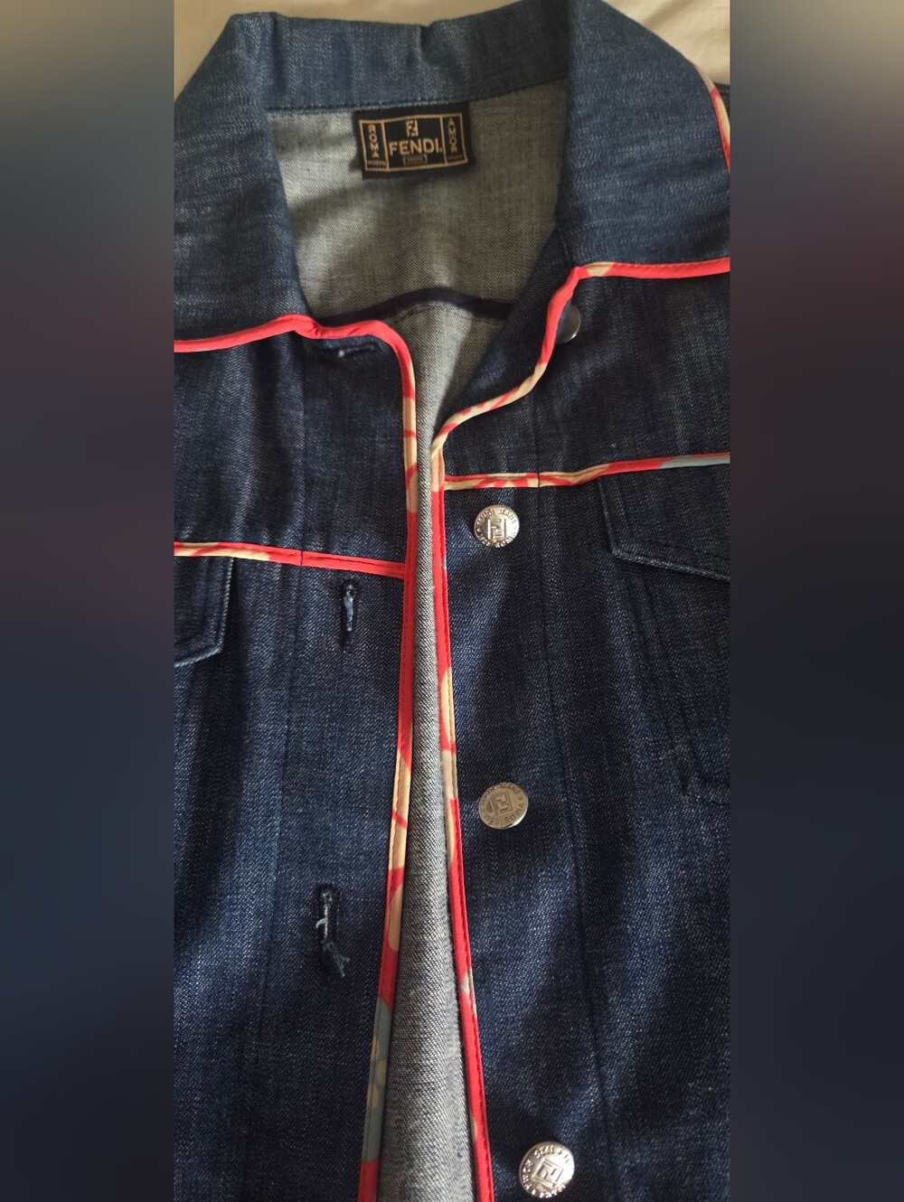 Fendi Dark Blue Denim Jacket with Red Trim